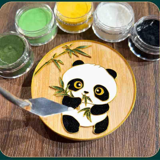 Panda Bamboo Tea Tray and Coaster Cloisonné Kit - OrientCrafted