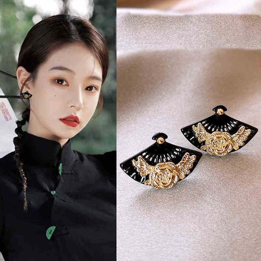 Handcrafted Vintage Fan-Shaped Earrings - OrientCrafted