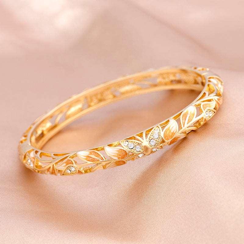 Vintage Bracelet Clamper Enamel Rhinestones Bangle - OrientCrafted
