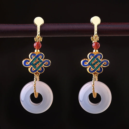 Handcrafted Cloisonné White Jade Earrings - OrientCrafted