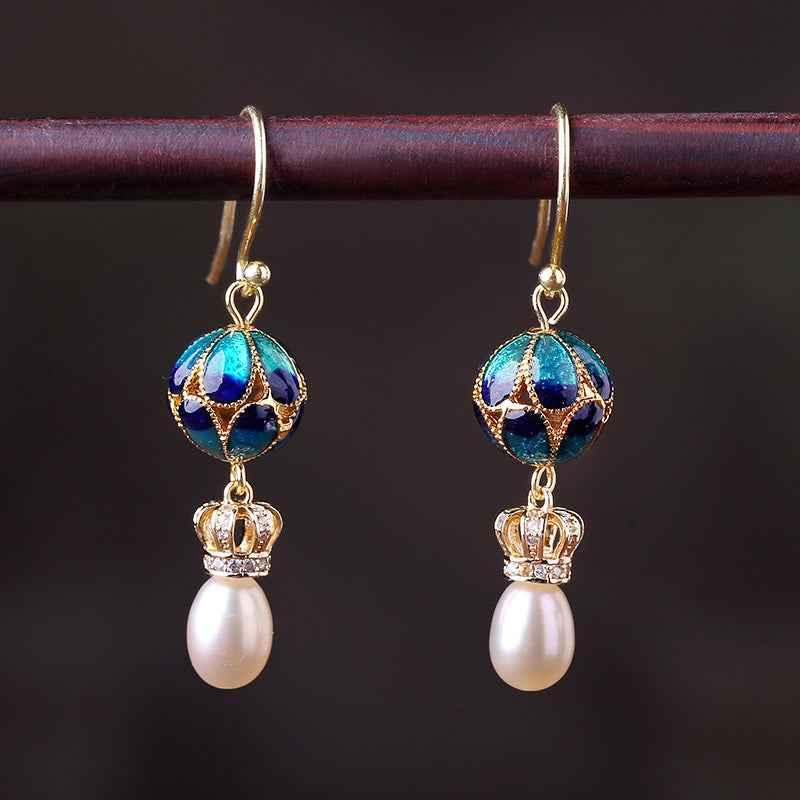 Handcrafted Cloisonné Pearl Earrings - OrientCrafted