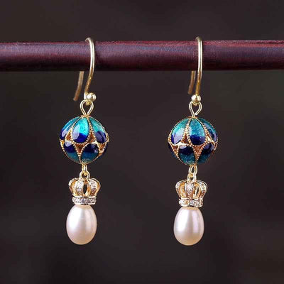 Handcrafted Cloisonné Pearl Earrings - OrientCrafted
