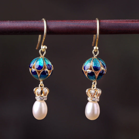 Handcrafted Cloisonné Pearl Earrings - OrientCrafted