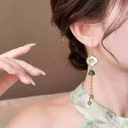 Handcrafted Vintage Jade Bamboo Tassel Earrings - OrientCrafted