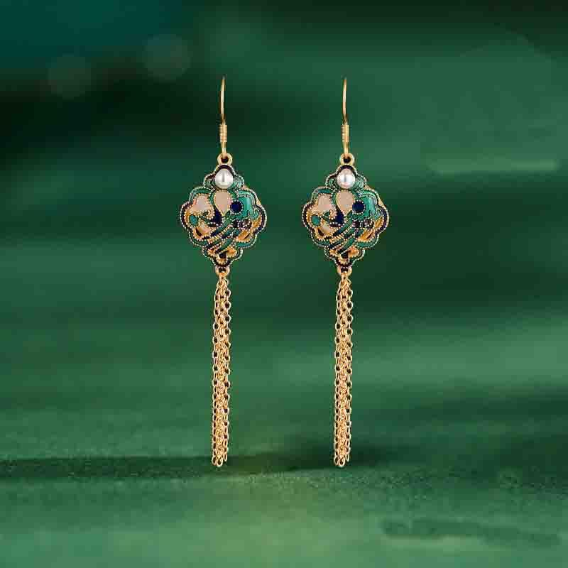 Handcrafted Tassel Hetian Jade Earrings - OrientCrafted