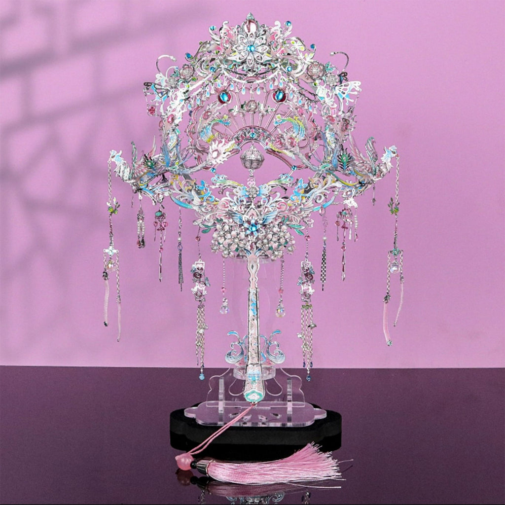 Elegant Silver Phoenix Crown & Fan DIY Metal Model Kit - OrientCrafted
