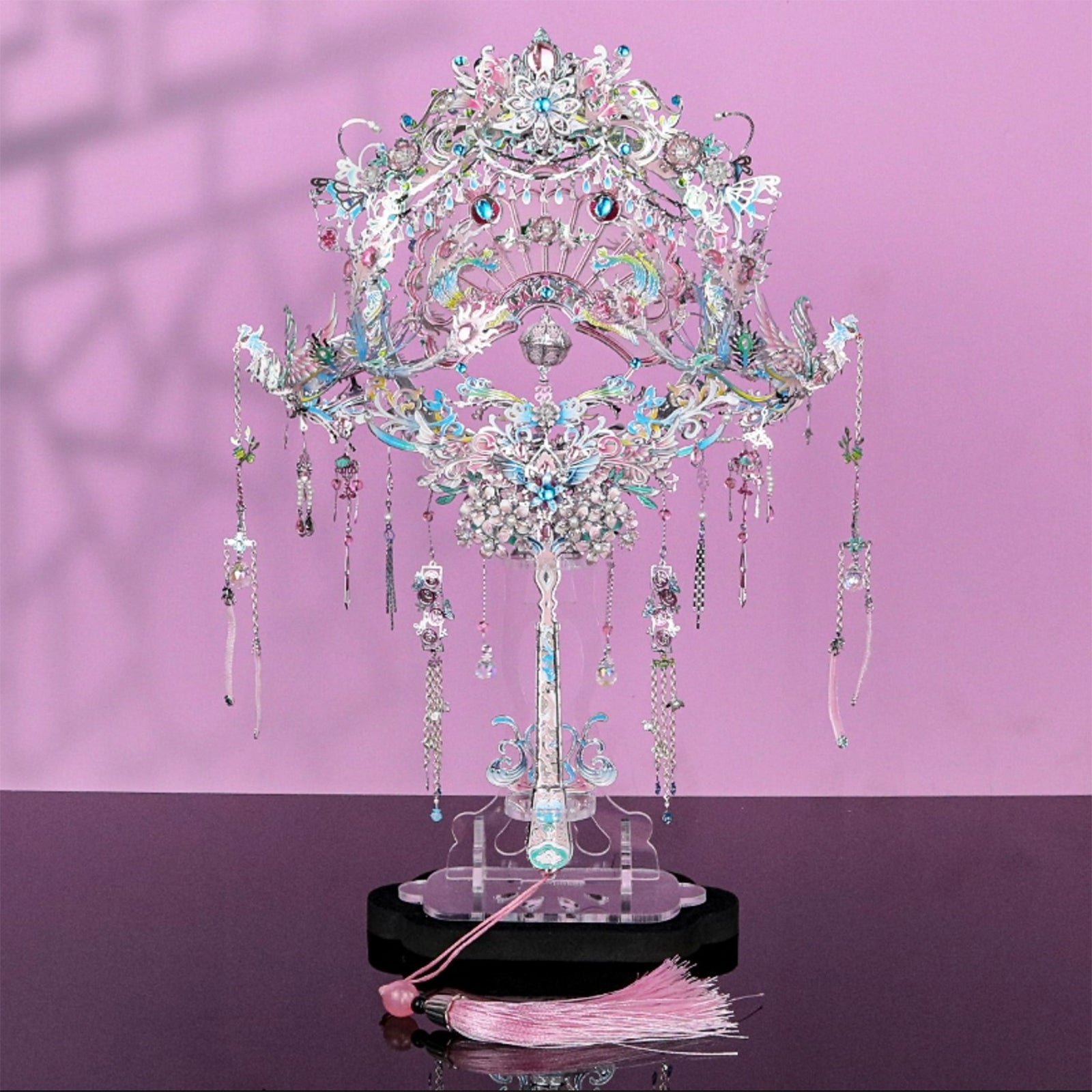 Elegant Silver Phoenix Crown & Fan DIY Metal Model Kit - OrientCrafted
