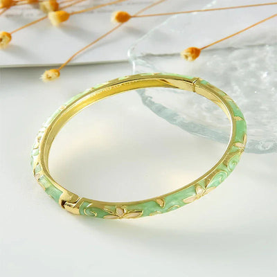 Four-Leaf Clover Lucky Bracelet Cloisonné Enamel Bangle - OrientCrafted