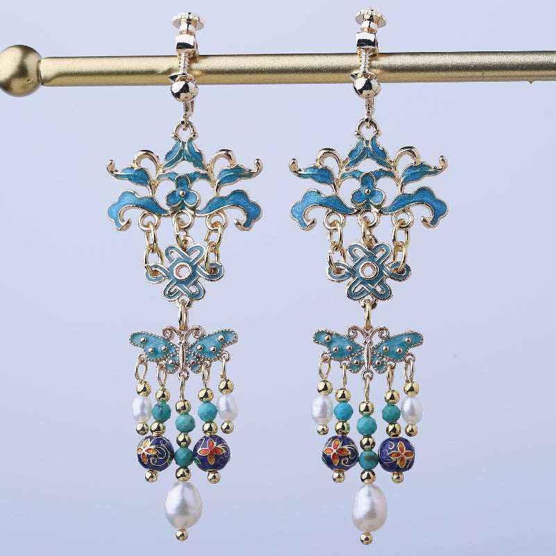 Handcrafted Cloisonné Earrings Courtly Vintage Style - OrientCrafted