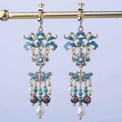 Handcrafted Cloisonné Earrings Courtly Vintage Style - OrientCrafted