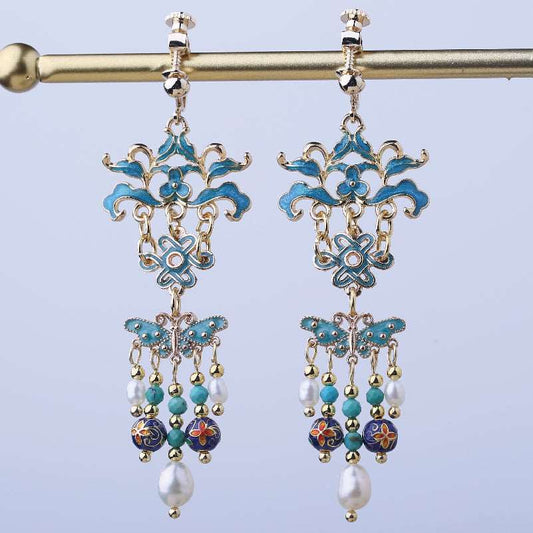 Handcrafted Cloisonné Earrings Courtly Vintage Style - OrientCrafted