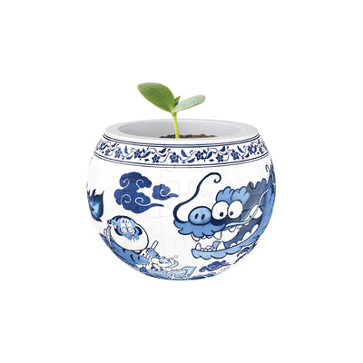 80-Piece 3D Plant Pot Puzzle | Blue and White Puzzle - OrientCrafted