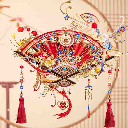 Chinese Wedding Fan 3D Puzzle Metal Assembly Model Handmade - OrientCrafted