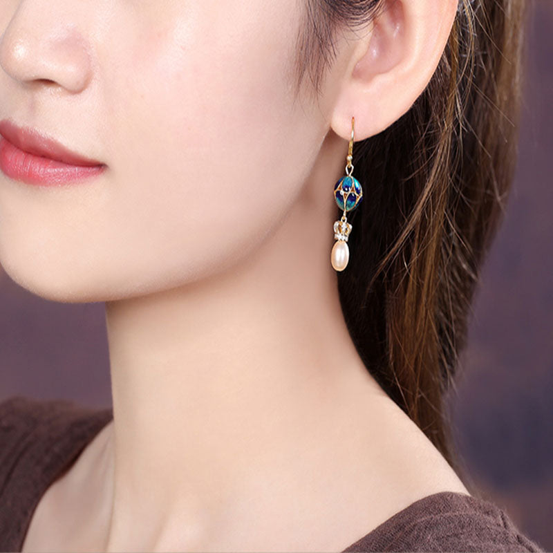 Handcrafted Cloisonné Pearl Earrings - OrientCrafted