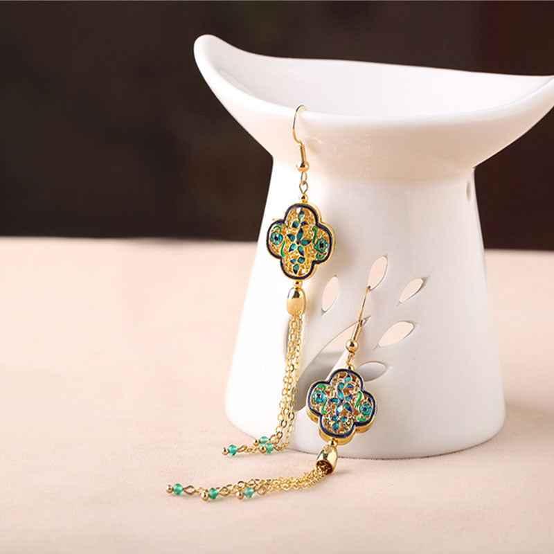 Handcrafted Cloisonné Tassel Earrings - OrientCrafted