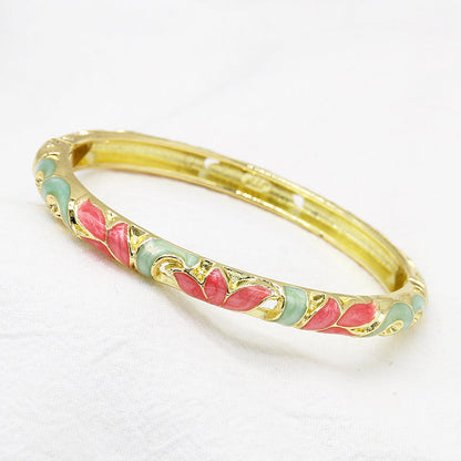 Lotus Bracelet Cloisonné Enamel Bangle - OrientCrafted