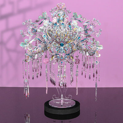 Elegant Silver Phoenix Crown & Fan DIY Metal Model Kit - OrientCrafted