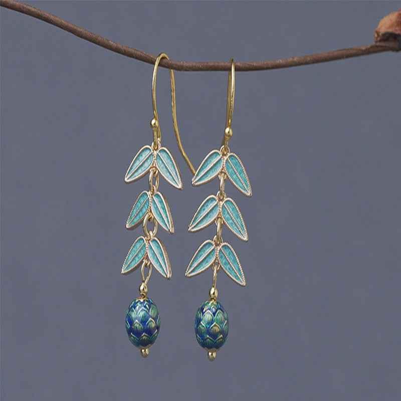 Handcrafted Cloisonné Leaf Earrings - OrientCrafted