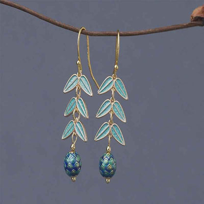Handcrafted Cloisonné Leaf Earrings - OrientCrafted