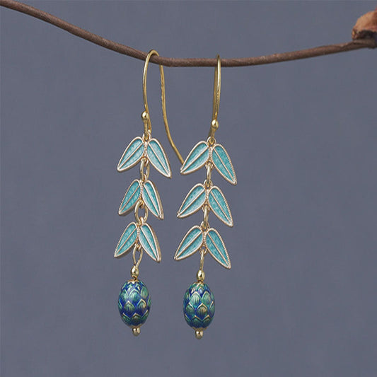 Handcrafted Cloisonné Leaf Earrings - OrientCrafted