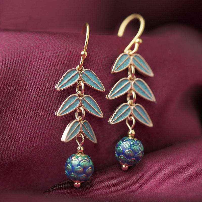 Handcrafted Cloisonné Leaf Earrings - OrientCrafted