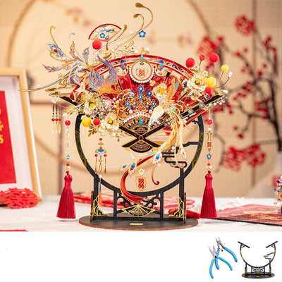 Chinese Wedding Fan 3D Puzzle Metal Assembly Model Handmade Ornament