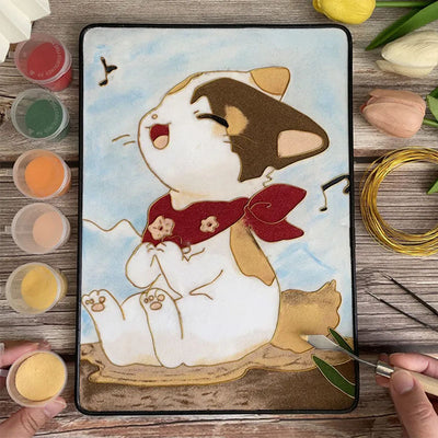 Cartoon Cat Cloisonné Enamel DIY Kit - OrientCrafted