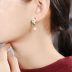 Handcrafted Cloisonné Shell Flower Earrings - OrientCrafted