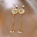 Handcrafted Vintage Jade Bamboo Tassel Earrings - OrientCrafted