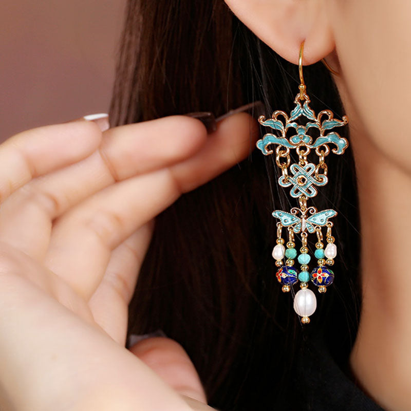 Handcrafted Cloisonné Earrings Courtly Vintage Style - OrientCrafted