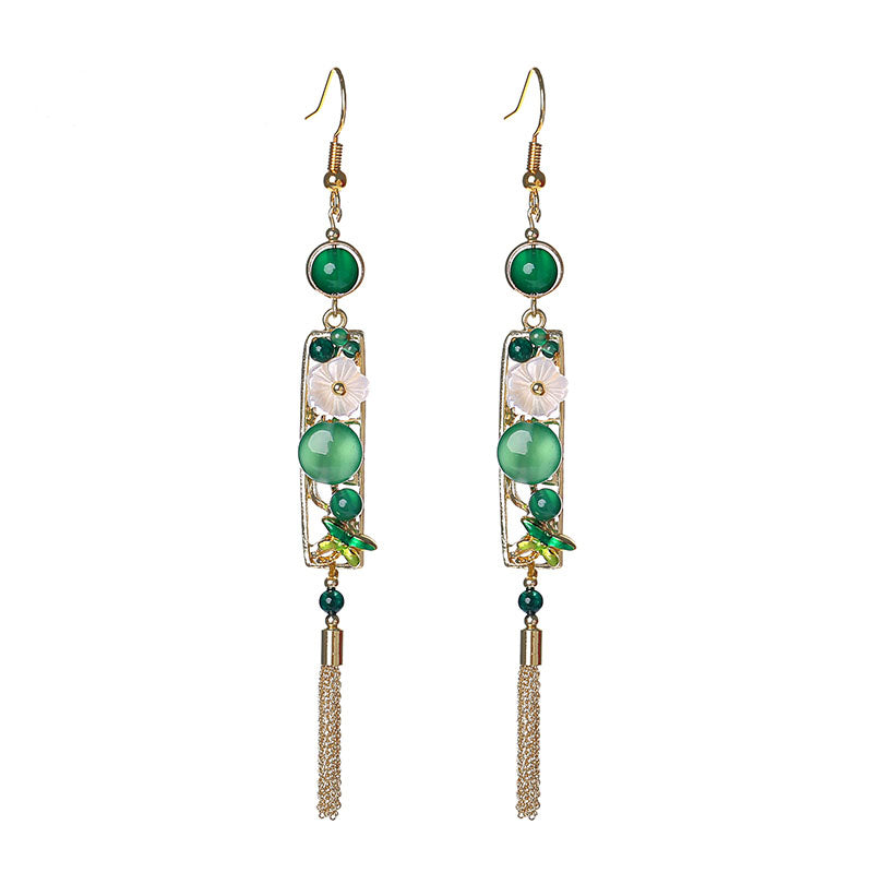 Handcrafted Cloisonné Agate Tassel Earrings - OrientCrafted