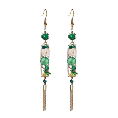 Handcrafted Cloisonné Agate Tassel Earrings - OrientCrafted