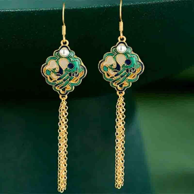 Handcrafted Tassel Hetian Jade Earrings - OrientCrafted
