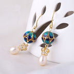 Handcrafted Cloisonné Pearl Earrings - OrientCrafted