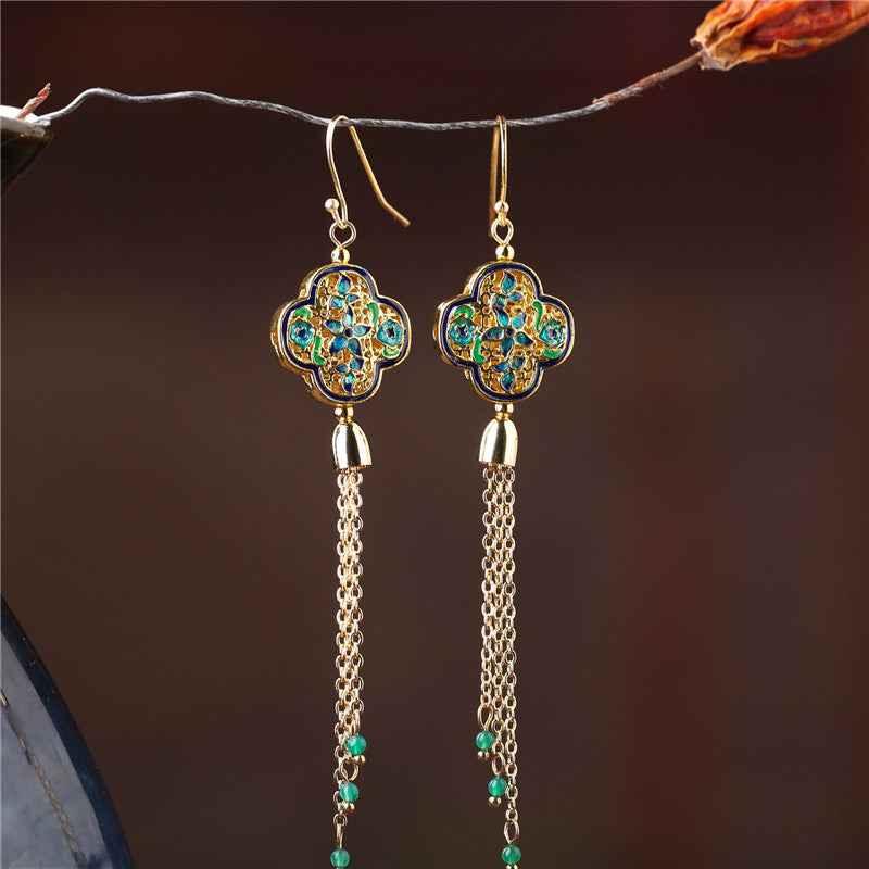 Handcrafted Cloisonné Tassel Earrings - OrientCrafted