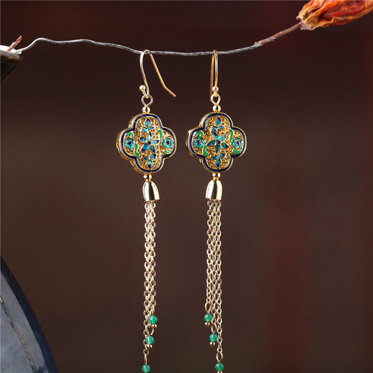 Handcrafted Cloisonné Tassel Earrings - OrientCrafted