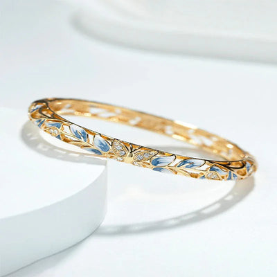 Vintage Bracelet Clamper Enamel Rhinestones Bangle - OrientCrafted