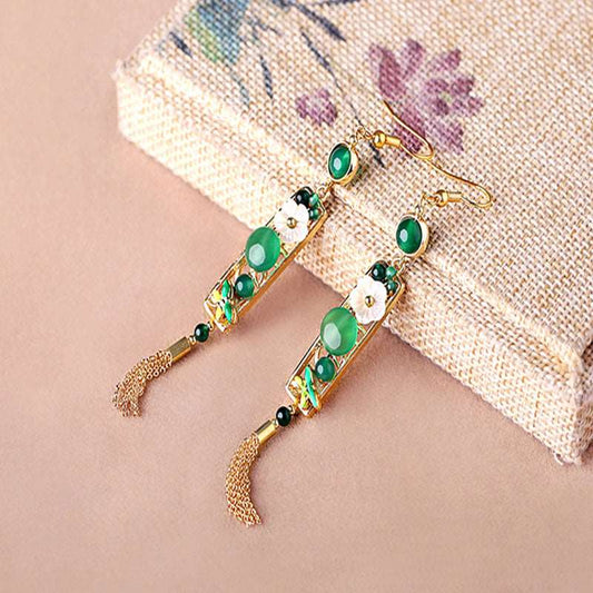 Handcrafted Cloisonné Agate Tassel Earrings - OrientCrafted