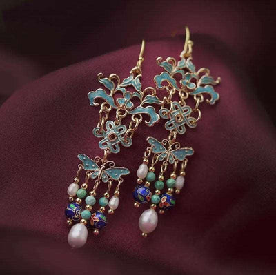 Handcrafted Cloisonné Earrings Courtly Vintage Style - OrientCrafted