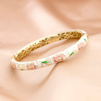 Rose Bracelet Clamper Enamel Rhinestones Bangle - OrientCrafted
