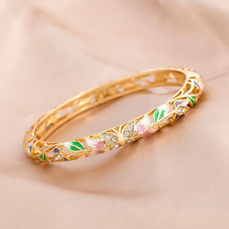 Vintage Bracelet Clamper Enamel Rhinestones Bangle - OrientCrafted
