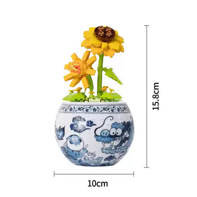 80-Piece 3D Plant Pot Puzzle | Blue and White Puzzle - OrientCrafted