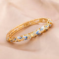 Vintage Bracelet Clamper Enamel Rhinestones Bangle - OrientCrafted