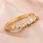 Vintage Bracelet Clamper Enamel Rhinestones Bangle - OrientCrafted