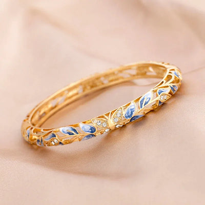 Vintage Bracelet Clamper Enamel Rhinestones Bangle - OrientCrafted