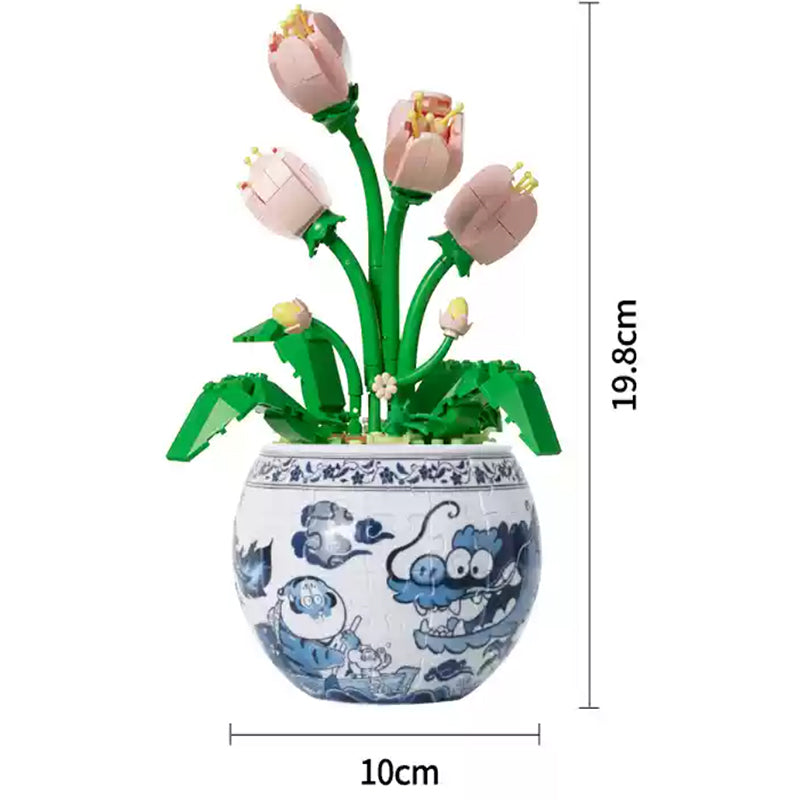80-Piece 3D Plant Pot Puzzle | Blue and White Puzzle - OrientCrafted
