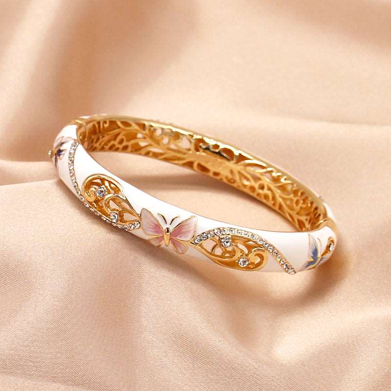 Butterfly Bracelet Clamper Enamel Rhinestones Bangle - OrientCrafted