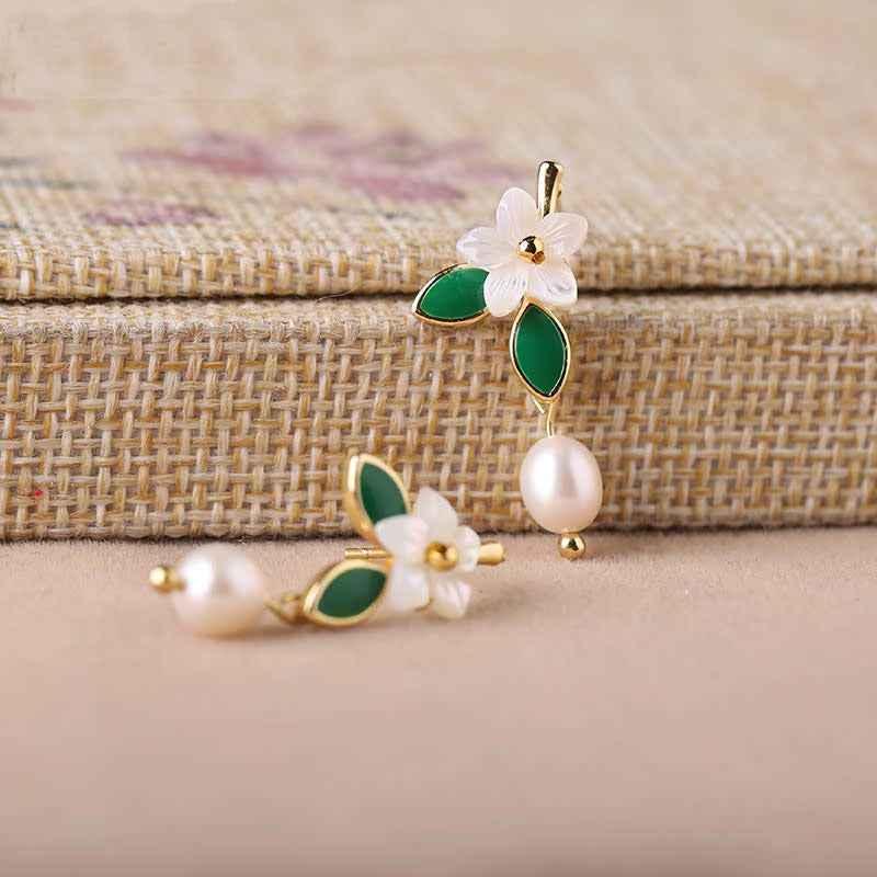 Handcrafted Cloisonné Shell Flower Earrings - OrientCrafted