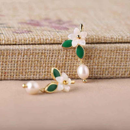 Handcrafted Cloisonné Shell Flower Earrings - OrientCrafted