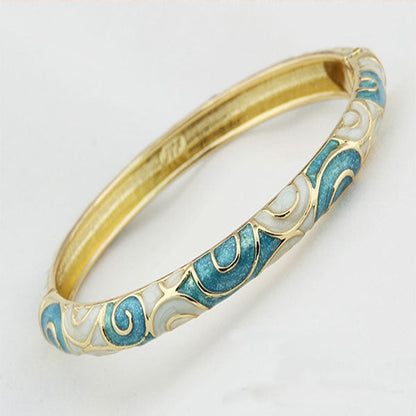 Vintage Oval Gold-Plated Cloisonné Enamel Bangle - OrientCrafted